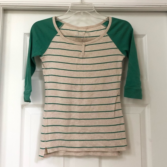 One Step Up Tops - One Step Up 3/4 Sleeve Raglan Cotton Striped Shirt